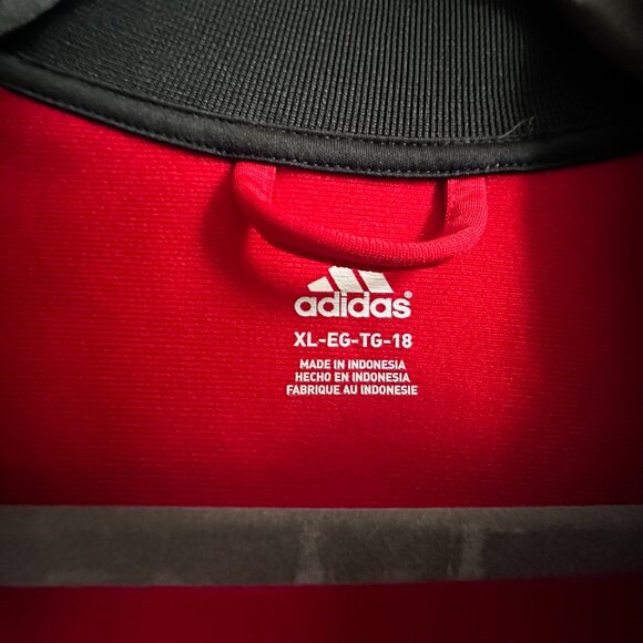 Adidas Athletic Track Jacket Boy’s XL 18 Full Zip Red Black 3 Stripes Mock Neck - Picture 7 of 10